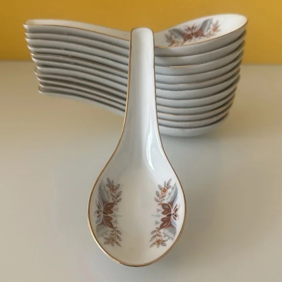Vintage Chinese Liling porcelain soup spoons circa mid 20th Century Set of 12