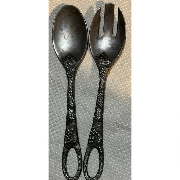 Vintage LENOX Salad Serving Utensil 2 Pc Set Pewter Grape vine pattern