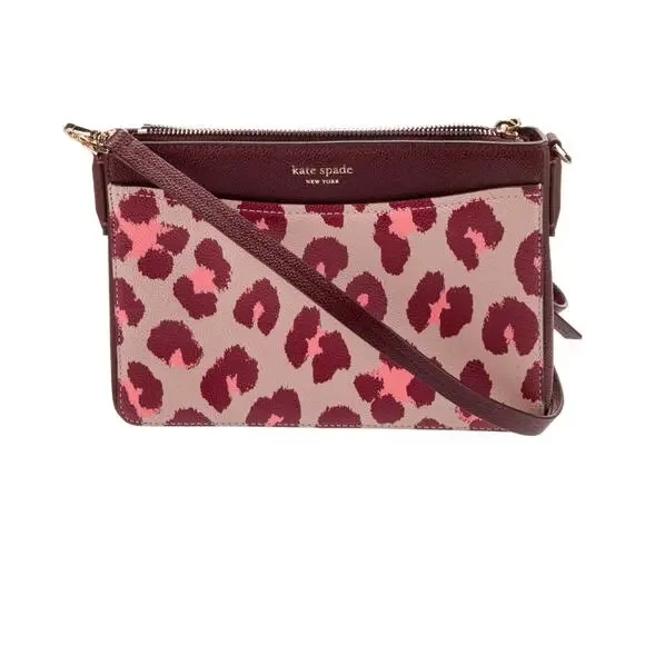 Kate Spade New York margaux leopard medium convertible crossbody bag Burgundy