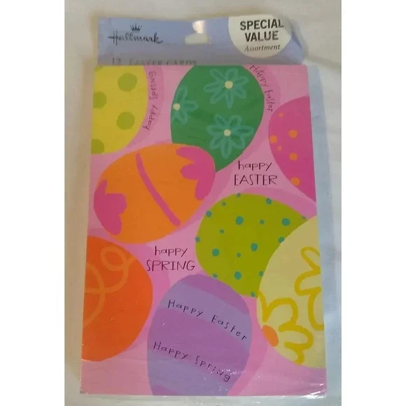 Easter Cards Assorted 12 Cards Eggs Floral‎ Happy Cheerful Bright Hallmark NEW