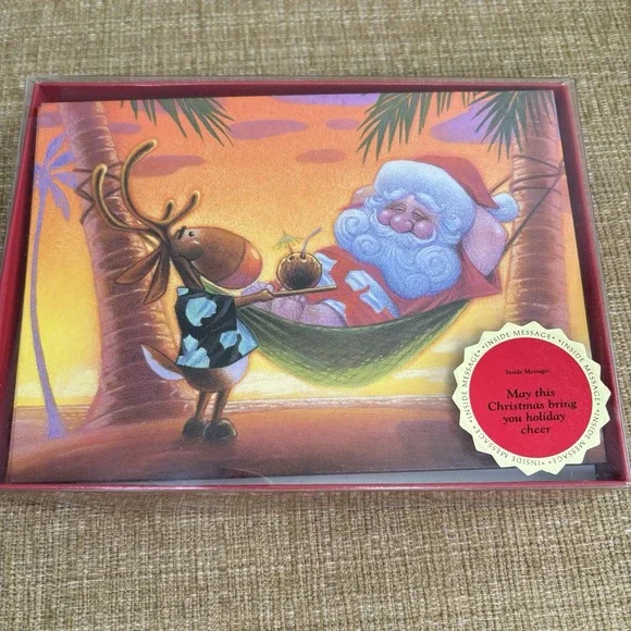 Vintage Mele‎ Kalikimaka Hawaiian Christmas Cards Santa Hammock Island Heritage
