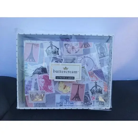 Buttercream 10 Note Cards Paris French Posatge Merci Bonjour NEW With Envelopes