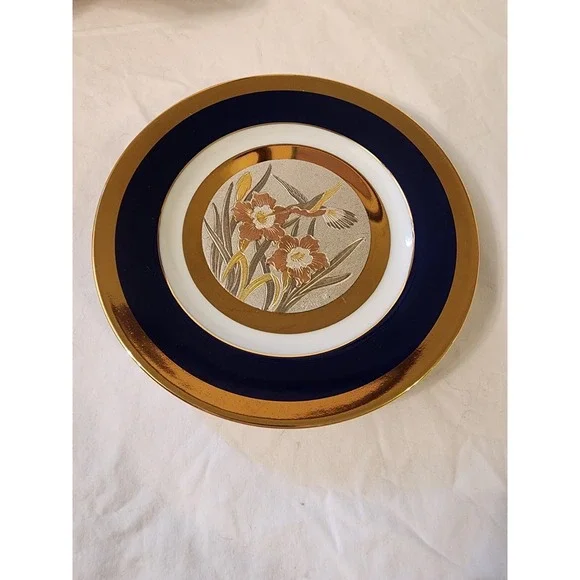 The Art Of Chokin 24 Kt Gold Edge Plate With‎ Hummingbird And Flowers EUC