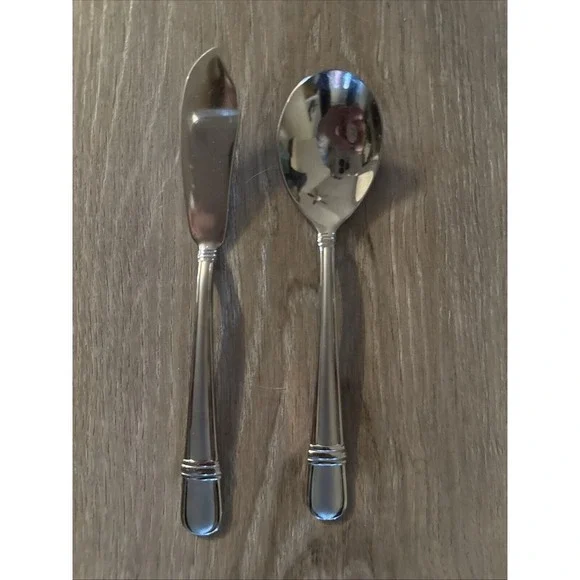 2 Pcs Towle ARIEL Sugar Spoon‎ Master Butter Knife Stainless Flatware Silverware