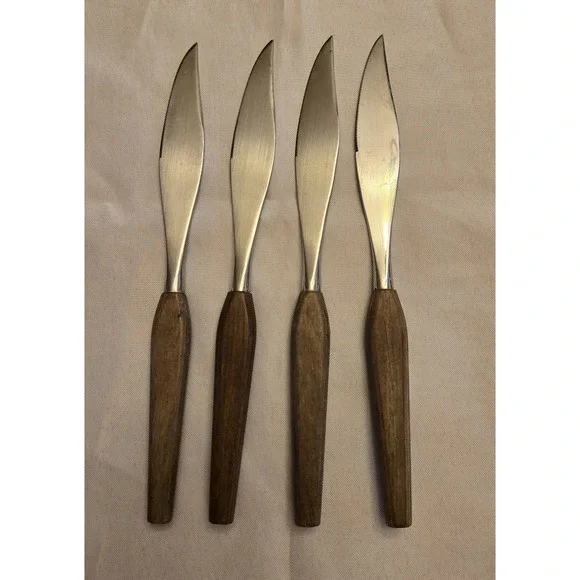 Fleetwood Designs MCM Teak Handles, Stainless Steel Butter Steak Knives Set of 4