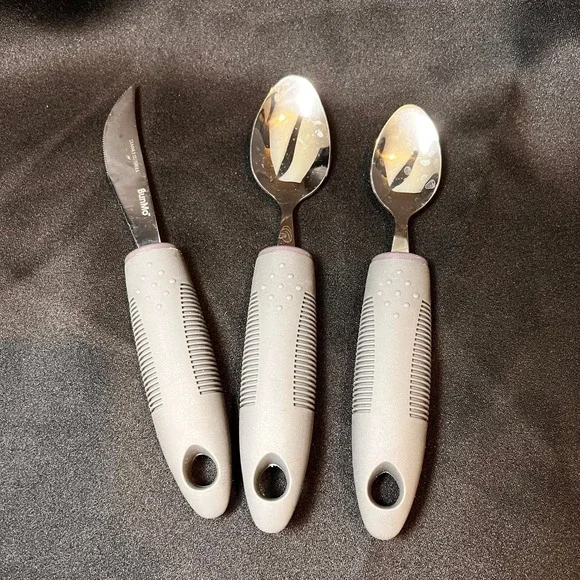 BunMo Adaptive Weighted Utensils Adult OS Grey Excellent Non-Slip Grip 3pc Set