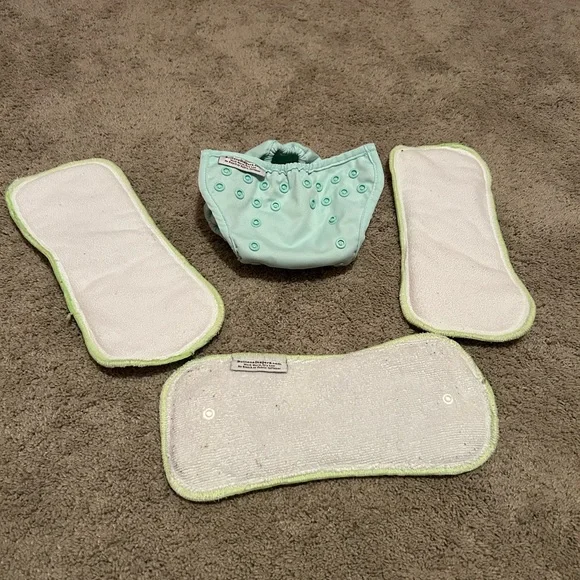 Mint green Buttons Cloth Diaper Cover with Inserts