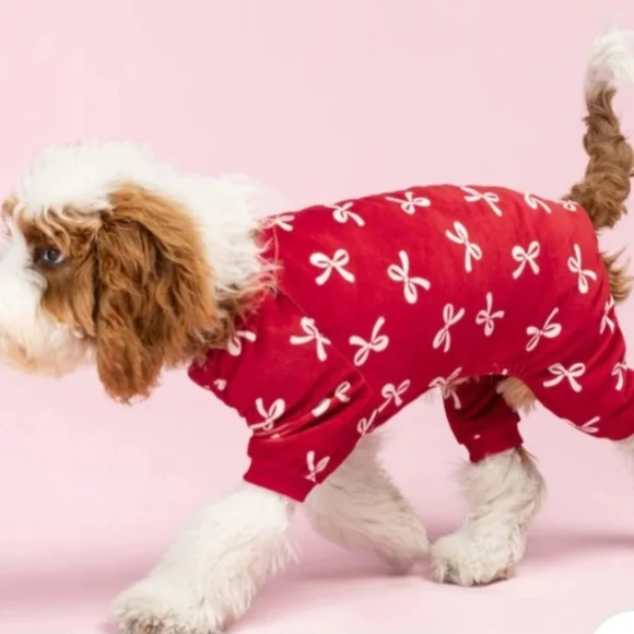 Fitwarm Red Dog Pajamas with White Bows Size M