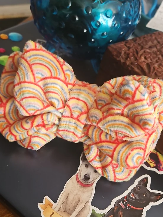 Hand Crafted Rainbow Pet Dog Collar Bow Tie Accessory NEW Gifted