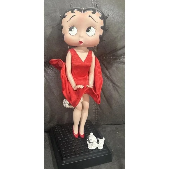 Rare Betty Boop Marilyn Monroe Red Dress Inspired Figure W/ Pudgy Puppy Figurine