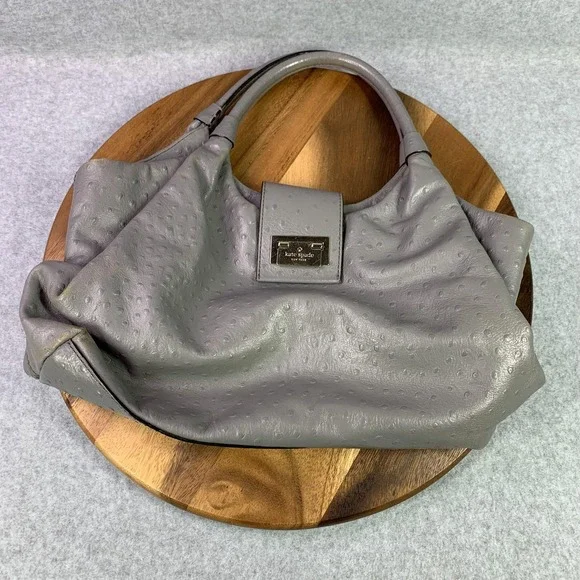Kate Spade New York Ostrich Embossed Leather Shoulder Bag Womens Gray Turn‎ Lock