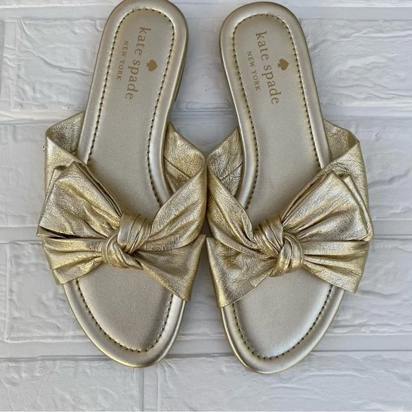 Kate Spade Marcella Metallic Gold Sandal Flats, Upper Leather