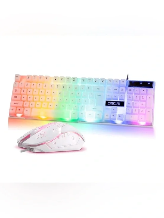 chic White RGB Gaming Keyboard and Mouse Combo - White