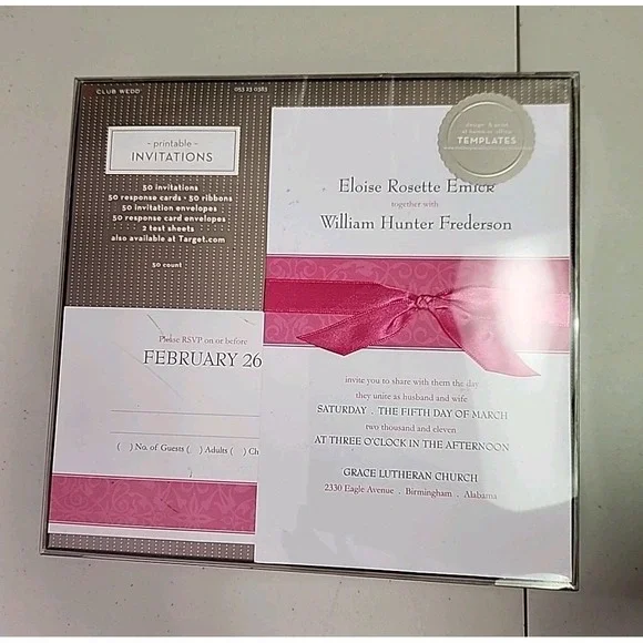 Club Wedd Printable 50 Wedding Invitations and Response Cards and Envelopes