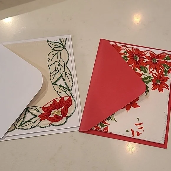 Handmade Christmas handkerchief cards.
