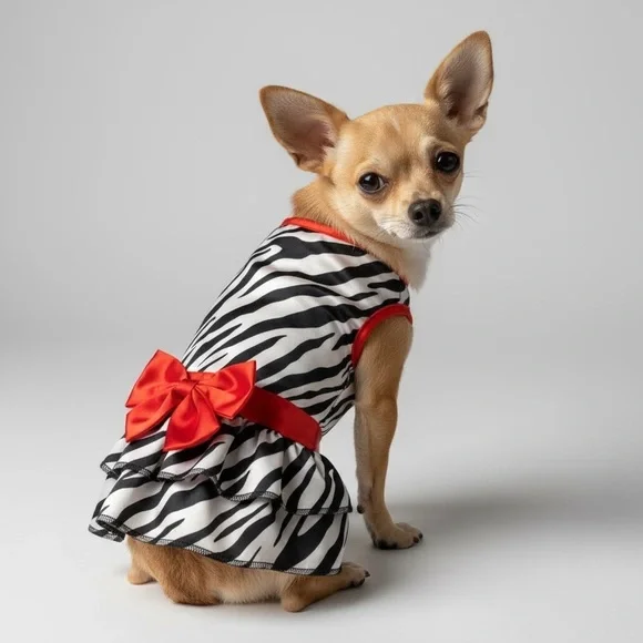 Zebra Print Satin Ruffle Dog Dress