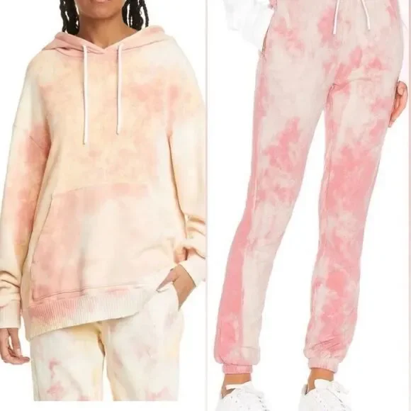 *SET* Cotton Citizen Dahlia Tie Dye Pink Cream Hoodie & Pants Matching Set M