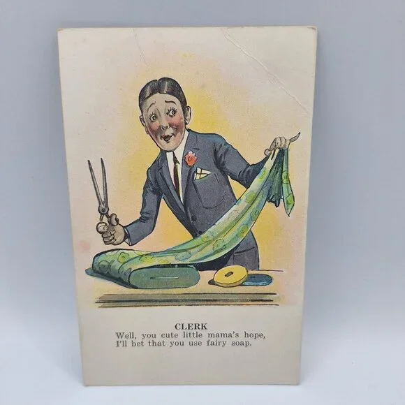 Vintage Comic Postcard Clerk Fairy Soap Humor Series 214 Postmarked Ralph To Red