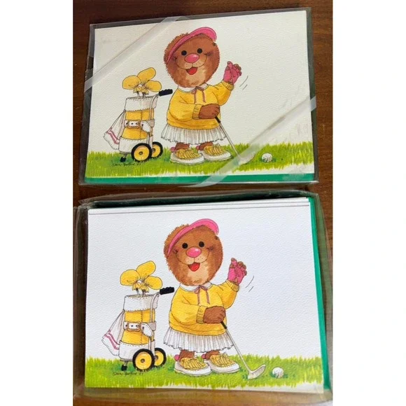 Vtg Suzy's Zoo 12 Note Cards & Envelopes Suzi Cat Golf 1987 NOB