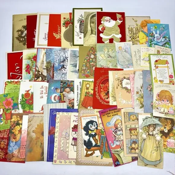 Vtg Lot of 55 Greeting Cards Ephemera Birthday Baby Marriage Christmas Craft