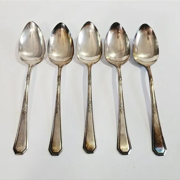 Antique WM Rogers & Son AA Silver Plated 1923 Mayfair Pattern Spoon Set of Five