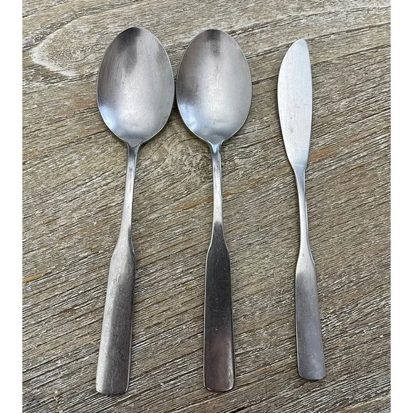 2 Lot Of Imperia Korea Stainless Steel Oval Soup Spoon 7 1/4in. 1 Butter Knife