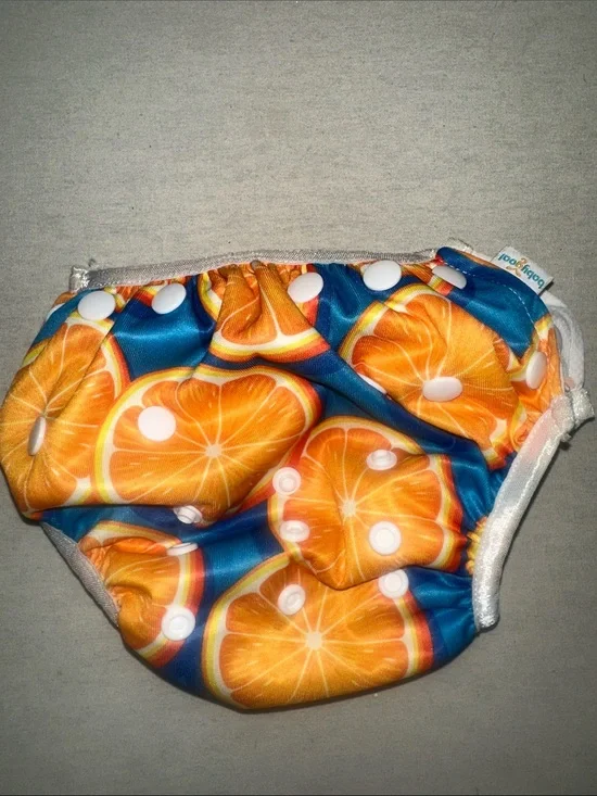 Kids OS Reusable Swim Diaper - Blue with Orange Citrus Print