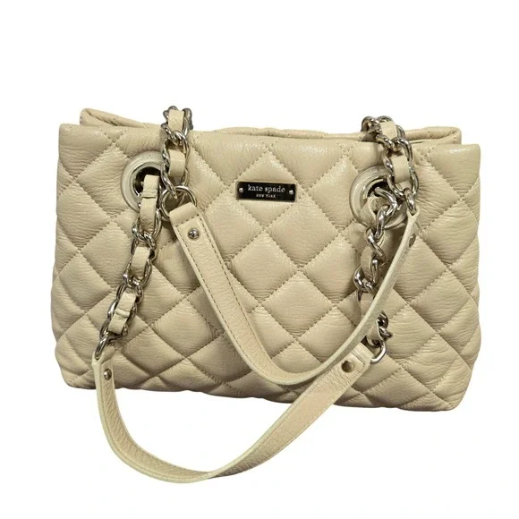 Kate Spade New York Gold Coast Quilted Leather Shoulder Bag Beige Cream Size M