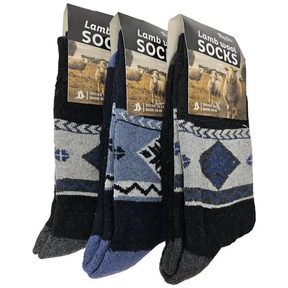 Men Lamb Wool Socks Warm Winter Thermal Hiking Crew Socks, 3-Pack NWT