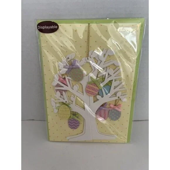 PAPYRUS Greeting Card Displayable 3D Easter‎ Tree Egg Ornaments Green Envelope