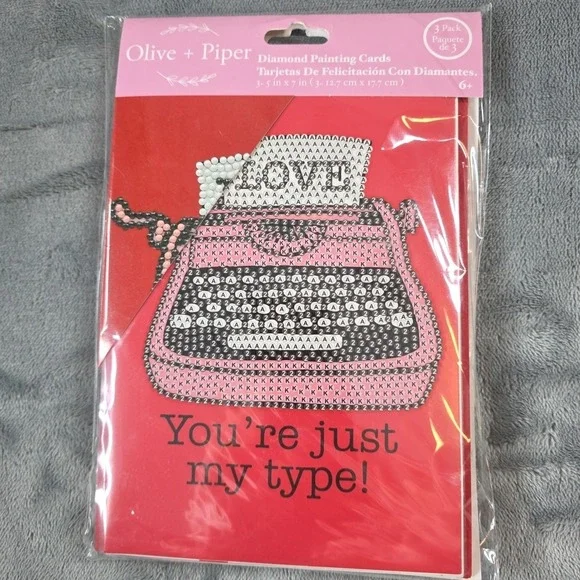 Party Ideas Valentines OLIVE+PIPER 3 Pack Diamond Painting‎ Cards