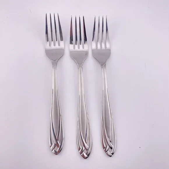3-Hampton Silversmiths LACE FROSTED Stainless SALAD FORKS 7