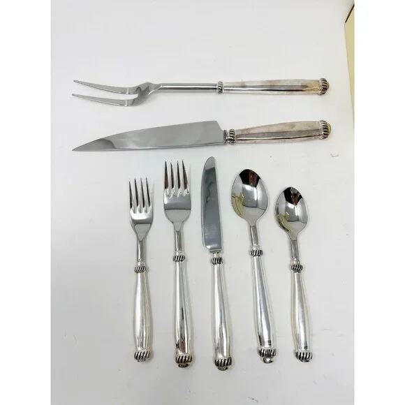 Pottery Barn Twist Flatware‎ 5 Piece Set 18/8 Stainless Steel Silver 9 Sets