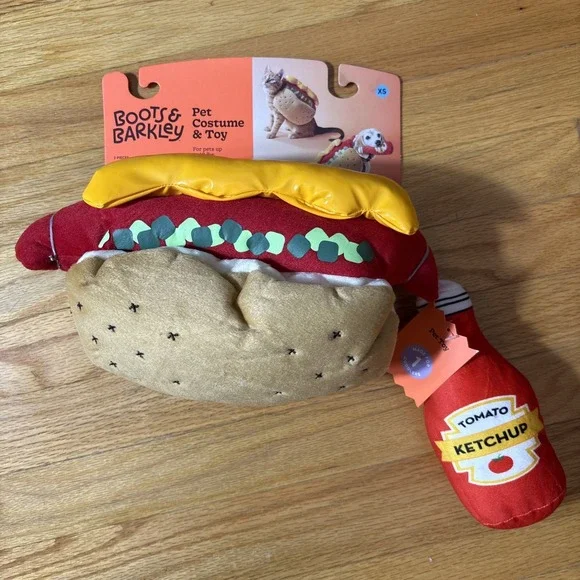 Dog Cat Pet Costume Hot Dog Ketchup‎ New Halloween Cosplay Parade Size XS Small