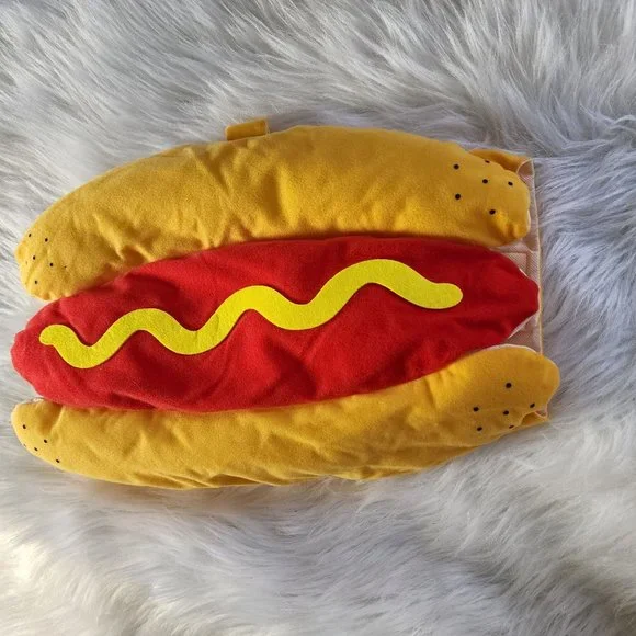 Hot dog with mustard‎ on it dog costume with straps for medium size dog