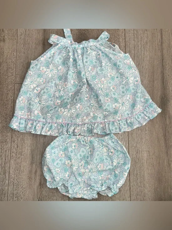 Vintage Pastel Ditsy Floral 2PC Bloomer Set Cottagecore Ruffle Swing Top Sz 2t