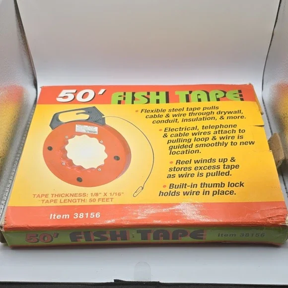 50' Fish Tape Flexible Steel Cable Puller Orange‎ 1/8