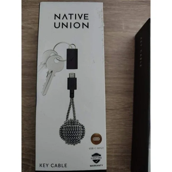Native Union Key Cable to USB C Braided Charging‎ Cable Keychain Black