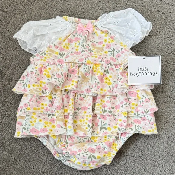 Little Beginnings Floral Ruffle Diaper Cover - Pink and Yellow Delight