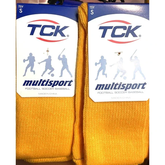 TCK 2 Pairs Multisport Socks Football Soccer Baseball Softball Unisex Gold Small