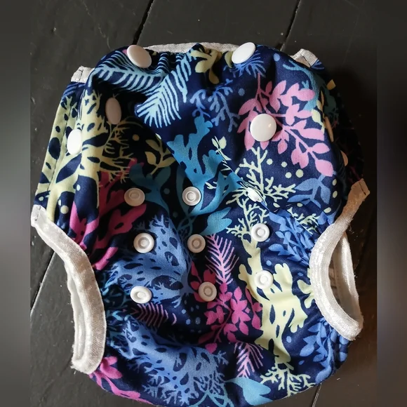 Reusable Swim Diaper Cover in Navy Coral Print - Adjustable Fit