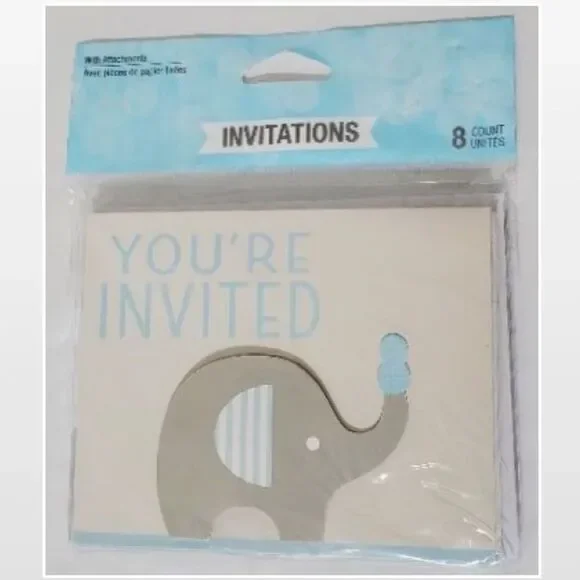 New Invitations Cards Kid Blue Elephant Blue Pop Out