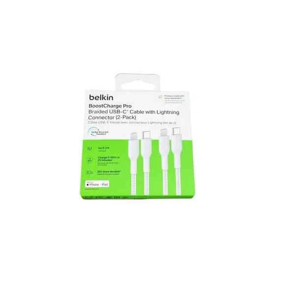 Aa3O‎ Belkin BoostCharge Pro (2 Pack) USB-C Cable to Lighting 3.3 ft White