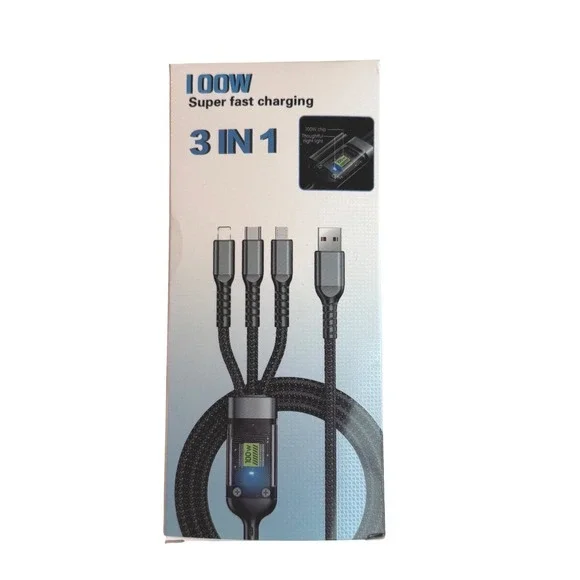 100W 3 in 1 Charging Cable USB to Type-C Micro USB Braided