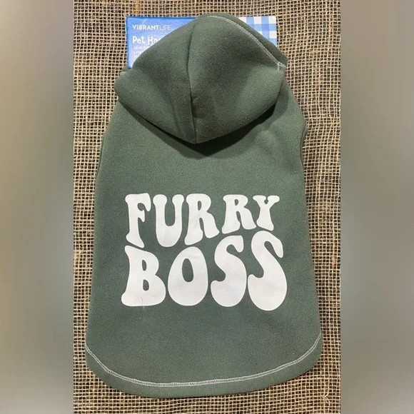 Pet Hoodie Size Small Vibrant Life “Furry Boss” NEW Olive Green