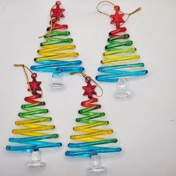 Vintage Pier 1 Glass Christmas Tree Ornaments Spiral Rainbow Tree Star Top‎ (4)