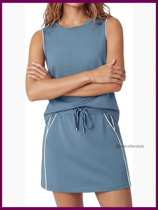 Two Piece Skirt Set for Women Sleeveless Crew Neck Athletic Matching Sets