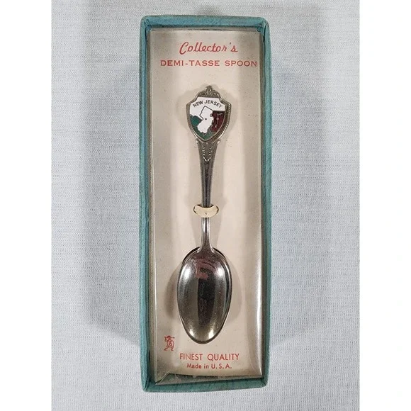Vintage New Jersey Souvenir Demi-Tasse Spoon Silver Tone Enamel Crest USA Made