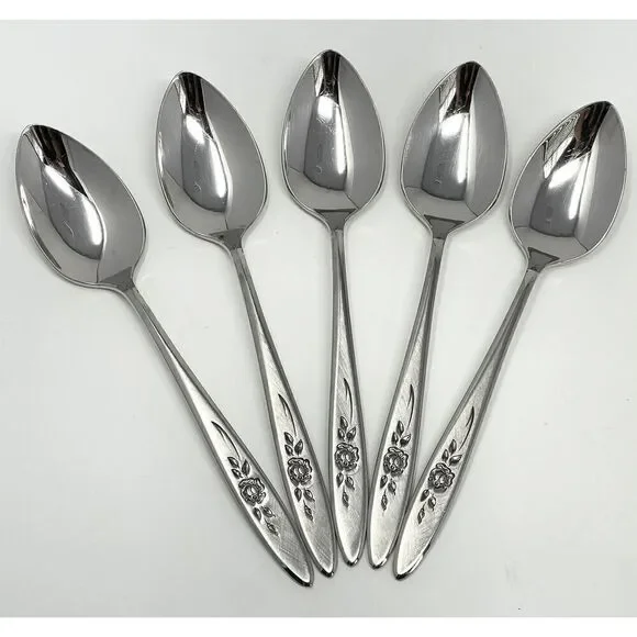 Vintage Oneida Community ROSE SHADOW Stainless Dinner Tea Spoons 6.25