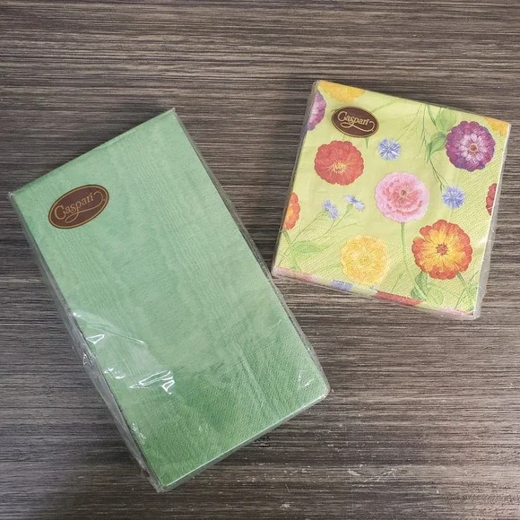 Caspari Zennia Flower Paper Napkins Jade Green 15 ct & Floral 20 ct - 2 Packs